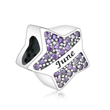 Load image into Gallery viewer, 925 Sterling Silver Star Shaped Birthstone Month Bead Charm