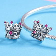 Load image into Gallery viewer, 925 Sterling Silver Pink CZ Crown Bead Charm