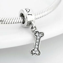 Load image into Gallery viewer, 925 Sterling Silver I Love my Dog CZ Bone Dangle Charm
