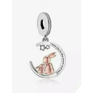 Rose Gold Plated Bunny " I Love You To The Moon And Back " Dangle Charm