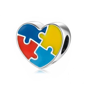 925 Sterling Silver Colorful Enamel Puzzle Heart Bead Charm