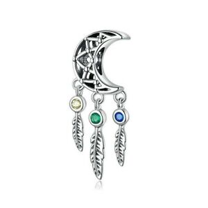 925 Sterling Silver Moon Dream Catcher Bead Charm