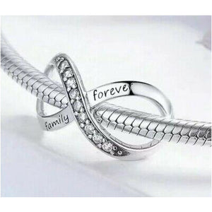 925 Sterling Silver CZ Family Forever Infinity Bead Charm