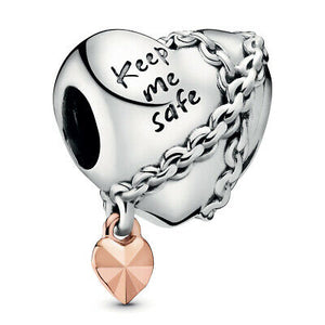 925 Sterling Silver Keep me Safe heart Charm
