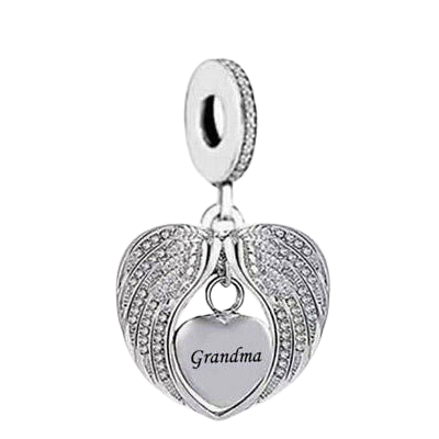 Grandma CZ Angel Wings Heart Dangle Charm