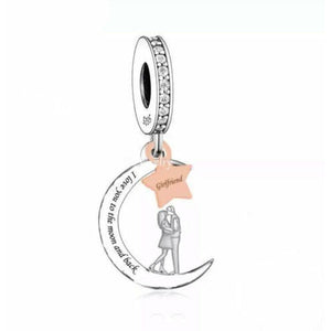 925 Sterling Silver Girlfriend I Love You to the Moon and Back Dangle Charm