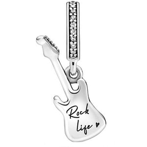 925 Sterling Silver "Rock Life" Guitar Dangle Charm