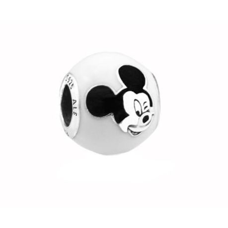 925 Sterling Silver Black and White Enamel Mickey Mouse Bead Charm
