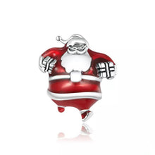 Load image into Gallery viewer, 925 Sterling Silver Here Comes Santa Red Christmas Bead Charm