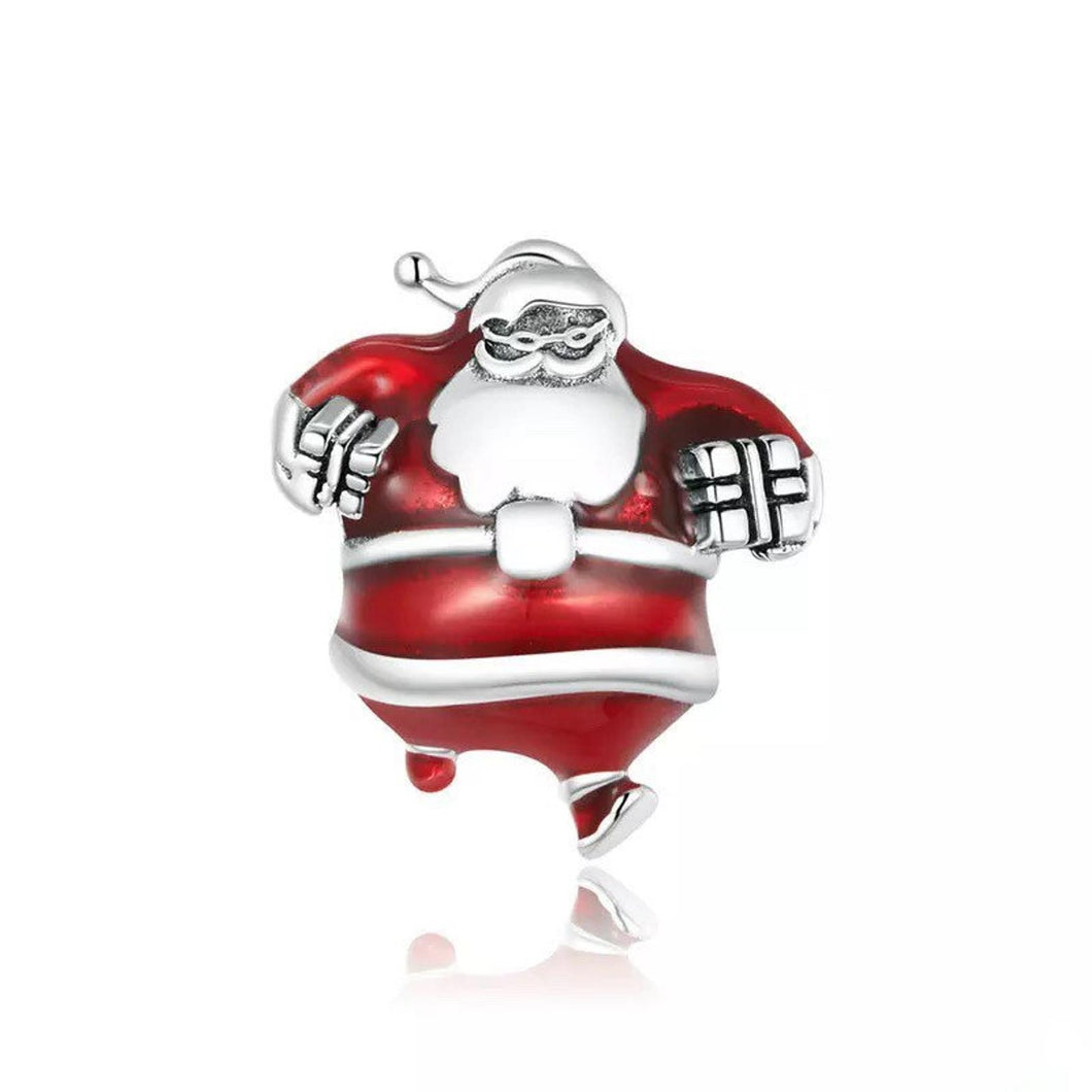 925 Sterling Silver Here Comes Santa Red Christmas Bead Charm