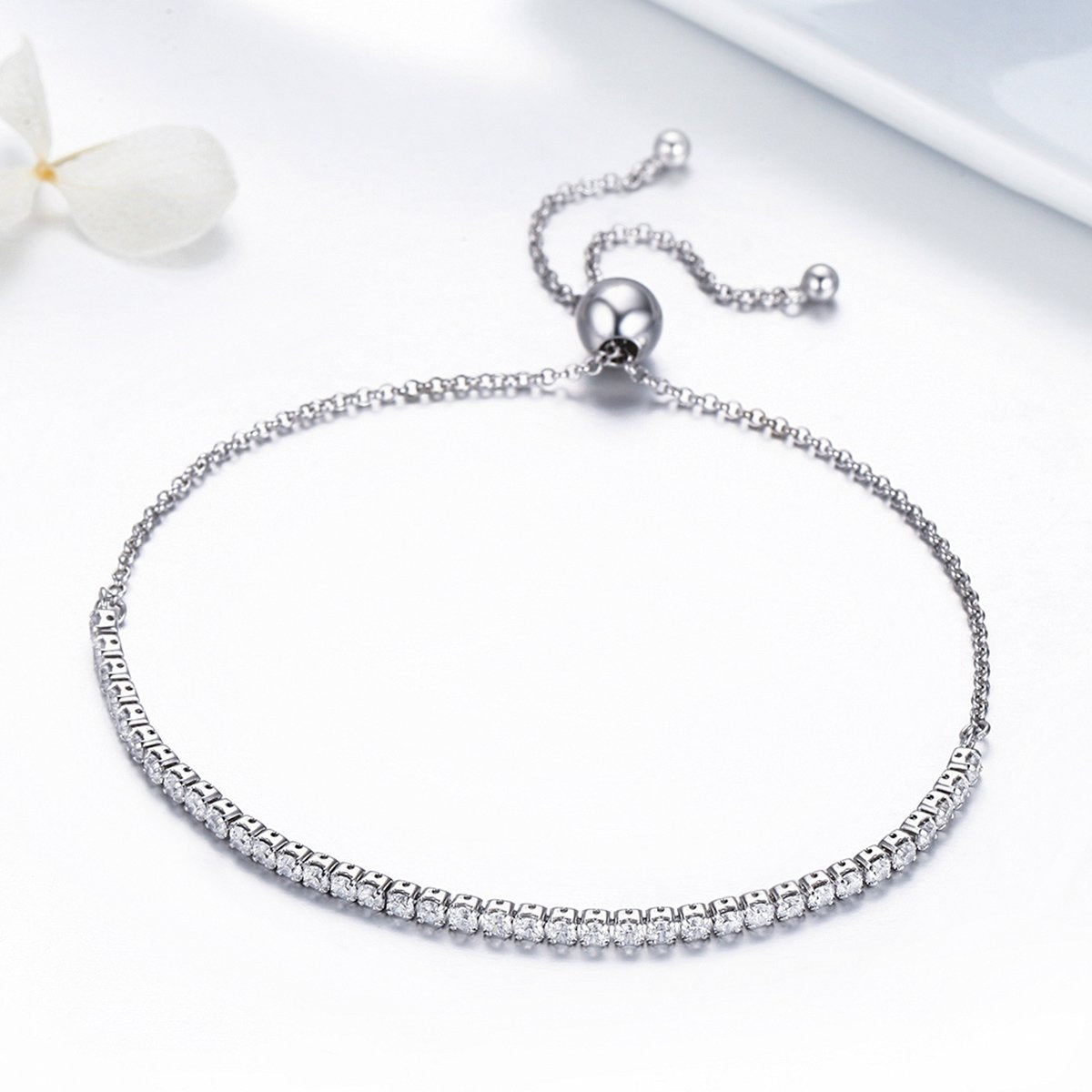 925 Sterling Silver Sparkling Strand Bracelet Women Link Tennis Bracelet Silver Jewelry SCB029