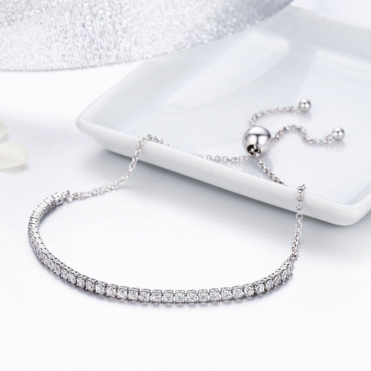 925 Sterling Silver Sparkling Strand Bracelet Women Link Tennis Bracelet Silver Jewelry SCB029
