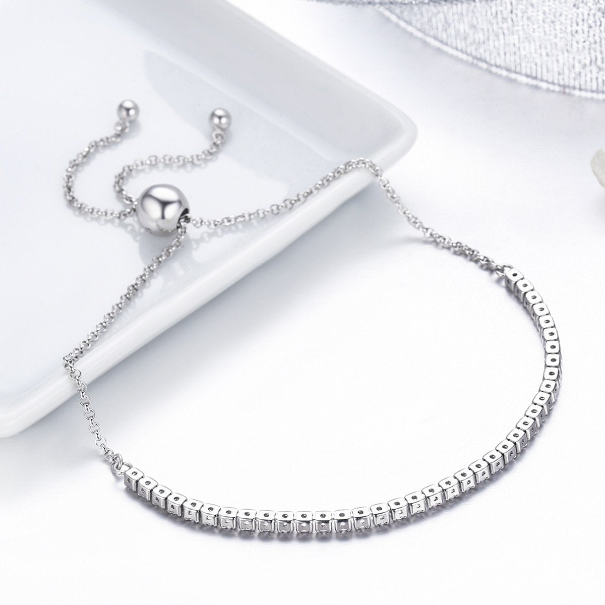 925 Sterling Silver Sparkling Strand Bracelet Women Link Tennis Bracelet Silver Jewelry SCB029