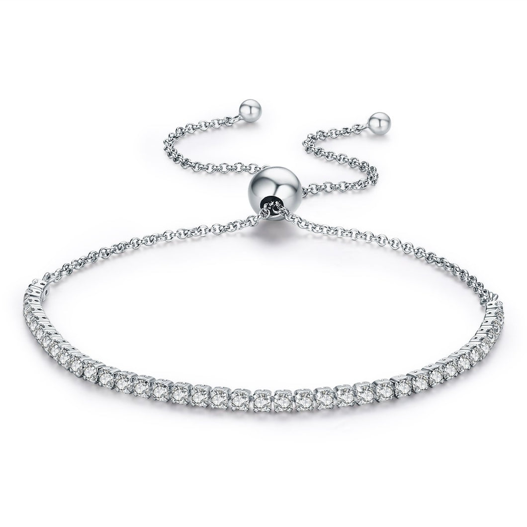 925 Sterling Silver Sparkling Strand Bracelet Women Link Tennis Bracelet Silver Jewelry SCB029