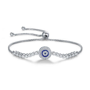 Authentic 925 Sterling Silver Blue Eye Tennis Bracelet for Women Adjustable Chain Bracelet Sterling Silver Jewelry SCB033
