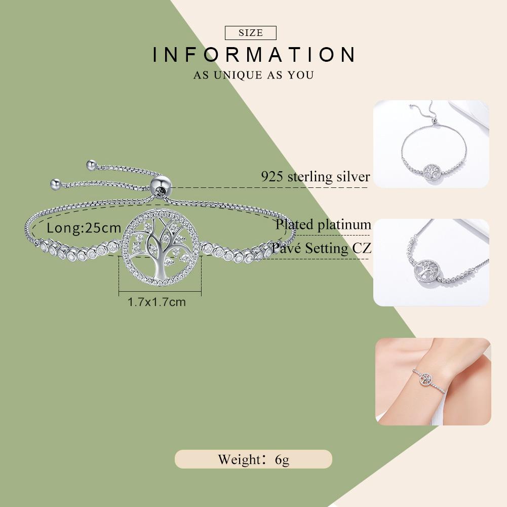 100% 925 Sterling Silver Tree of Life Tennis Bracelet Women Adjustable Link Chain Bracelet Silver Jewelry SCB035