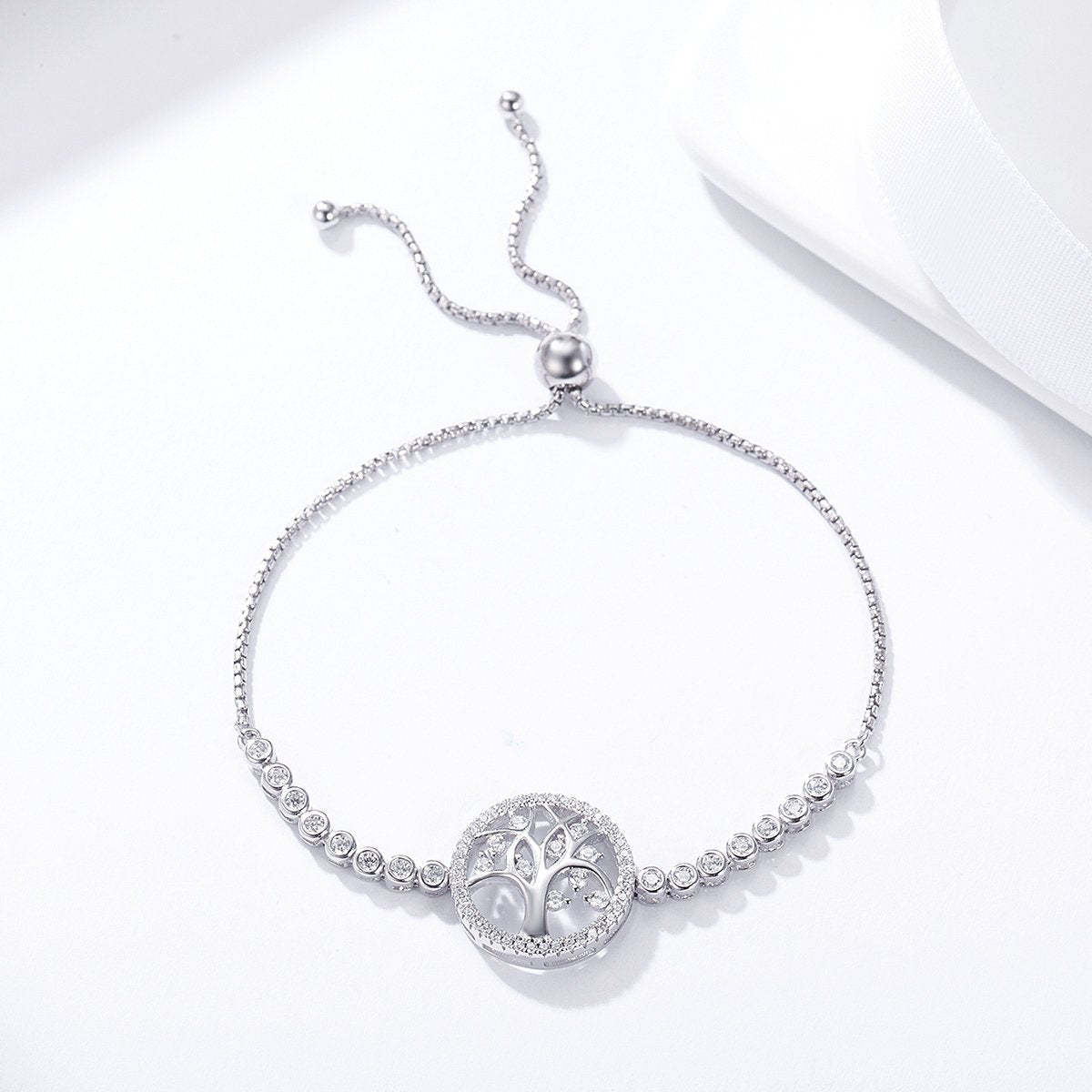 100% 925 Sterling Silver Tree of Life Tennis Bracelet Women Adjustable Link Chain Bracelet Silver Jewelry SCB035