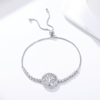 100% 925 Sterling Silver Tree of Life Tennis Bracelet Women Adjustable Link Chain Bracelet Silver Jewelry SCB035