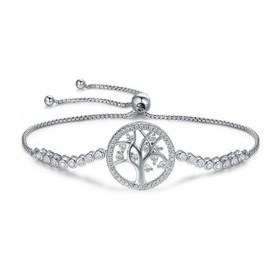 100% 925 Sterling Silver Tree of Life Tennis Bracelet Women Adjustable Link Chain Bracelet Silver Jewelry SCB035