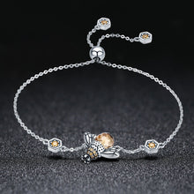 Load image into Gallery viewer, Genuine 100% 925 Sterling Silver Dancing Honey Bee Chain Link Women Bracelet Crystal Big Stone Bracelet Jewelry SCB043