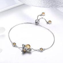 Load image into Gallery viewer, Genuine 100% 925 Sterling Silver Dancing Honey Bee Chain Link Women Bracelet Crystal Big Stone Bracelet Jewelry SCB043