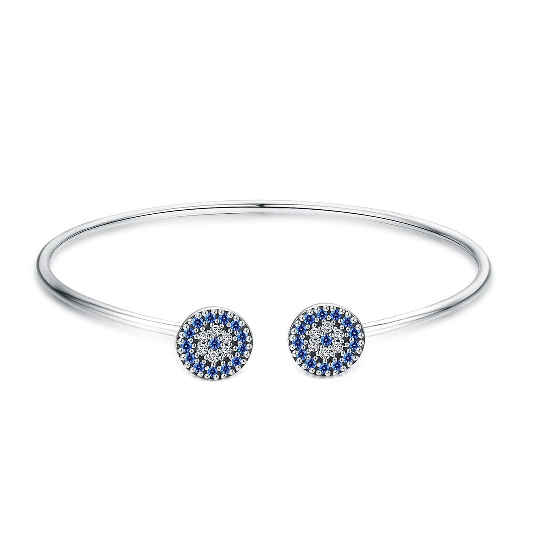 2018 New 100% 925 Sterling Silver Lucky Blue Eyes Blue CZ Women Open Cuff Bangle & Bracelet Luxury Silver Jewelry SCB058