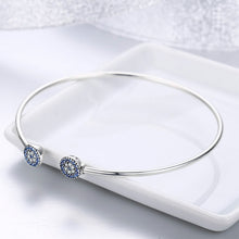 Load image into Gallery viewer, 2018 New 100% 925 Sterling Silver Lucky Blue Eyes Blue CZ Women Open Cuff Bangle &amp; Bracelet Luxury Silver Jewelry SCB058