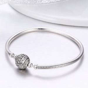 Authentic 100% 925 Sterling Silver Dazzling Clear CZ Round Clasp Snake Chain Bracelet Sterling Silver Jewelry SCB062