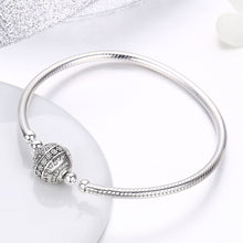 Load image into Gallery viewer, Authentic 100% 925 Sterling Silver Dazzling Clear CZ Round Clasp Snake Chain Bracelet Sterling Silver Jewelry SCB062