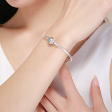 Load image into Gallery viewer, Authentic 100% 925 Sterling Silver Dazzling Clear CZ Round Clasp Snake Chain Bracelet Sterling Silver Jewelry SCB062