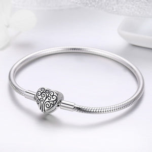 100% 925 Sterling Silver Spring Tree of Life Heart Shape Clasp Snake Chain Bracelet Sterling Silver Jewelry S925 SCB066