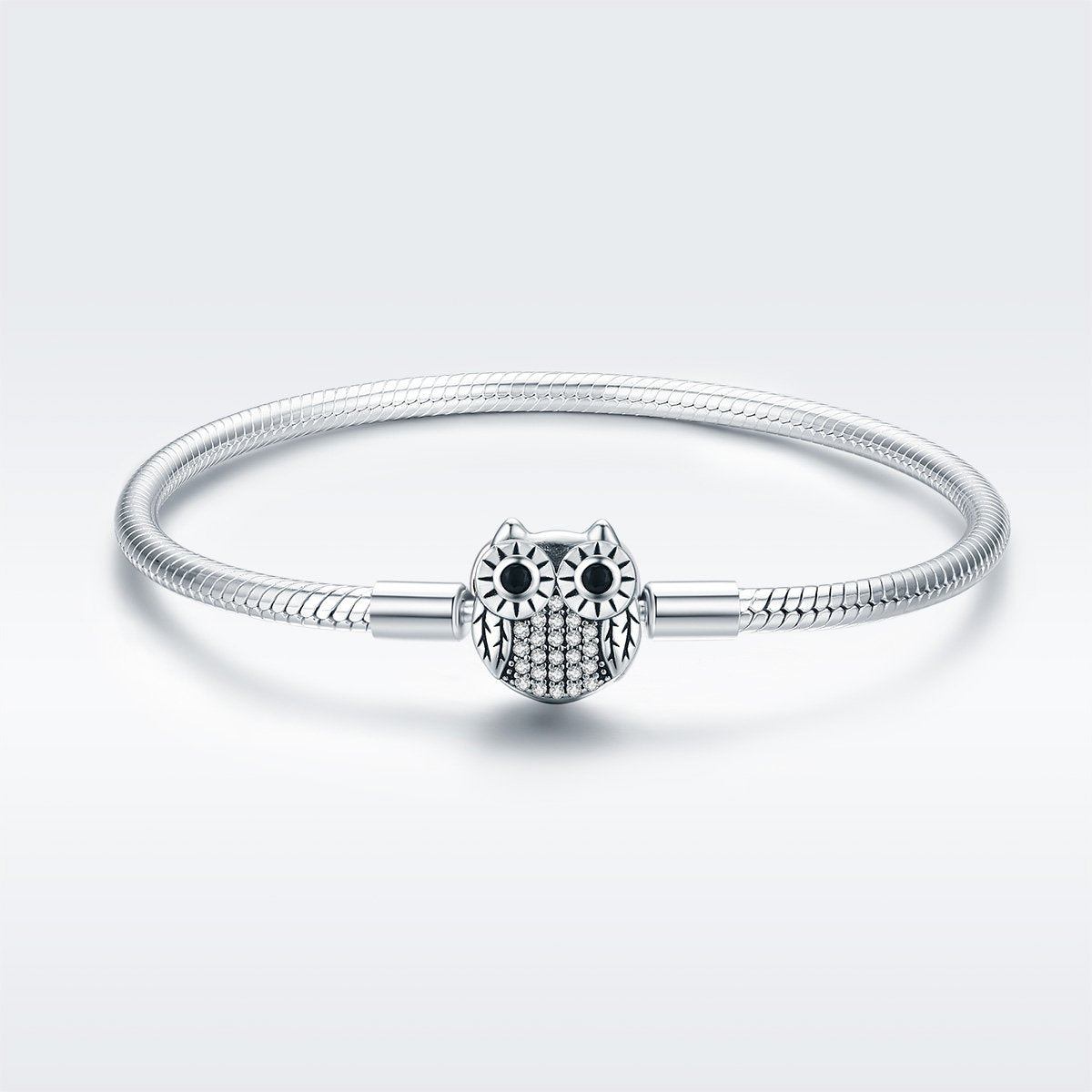 Authentic 100% 925 Sterling Silver Cute Animal Owl Clasp Women Snake Chain Bracelet Sterling Silver Jewelry S925 SCB067