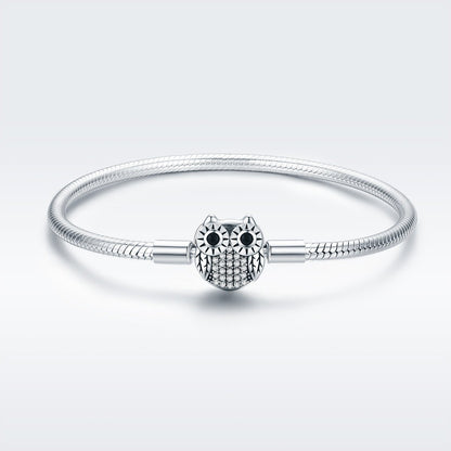 Authentic 100% 925 Sterling Silver Cute Animal Owl Clasp Women Snake Chain Bracelet Sterling Silver Jewelry S925 SCB067