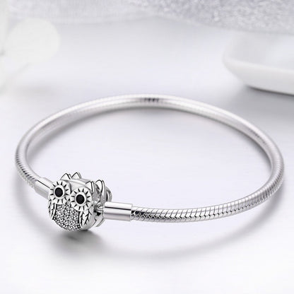 Authentic 100% 925 Sterling Silver Cute Animal Owl Clasp Women Snake Chain Bracelet Sterling Silver Jewelry S925 SCB067