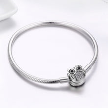 Load image into Gallery viewer, Authentic 100% 925 Sterling Silver Cute Animal Owl Clasp Women Snake Chain Bracelet Sterling Silver Jewelry S925 SCB067