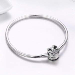 Authentic 100% 925 Sterling Silver Cute Animal Owl Clasp Women Snake Chain Bracelet Sterling Silver Jewelry S925 SCB067