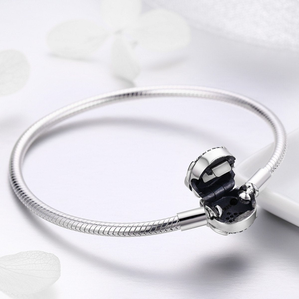 Authentic 100% 925 Sterling Silver Cute Animal Owl Clasp Women Snake Chain Bracelet Sterling Silver Jewelry S925 SCB067