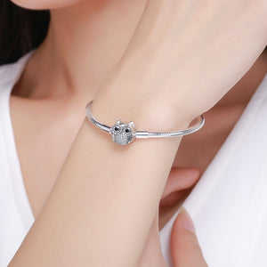 Authentic 100% 925 Sterling Silver Cute Animal Owl Clasp Women Snake Chain Bracelet Sterling Silver Jewelry S925 SCB067