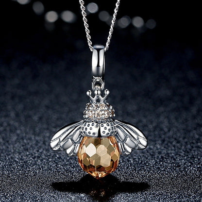 925 Sterling Silver Cute Orange Queen Bee Animal Pendant Necklace for Women Fashion Jewelry SCC035