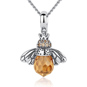 925 Sterling Silver Cute Orange Queen Bee Animal Pendant Necklace for Women Fashion Jewelry SCC035