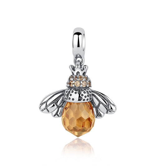925 Sterling Silver Cute Orange Queen Bee Animal Pendant Necklace for Women Fashion Jewelry SCC035