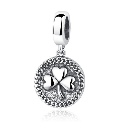 Vintage 100% 925 Sterling Silver Clover Round Shaped Pendant fit DIY Beads & Jewelry Makings Accessories SCC039