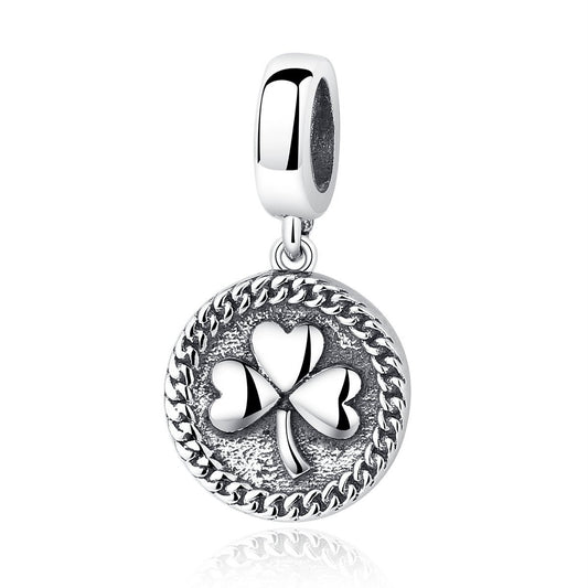 Vintage 100% 925 Sterling Silver Clover Round Shaped Pendant fit DIY Beads & Jewelry Makings Accessories SCC039