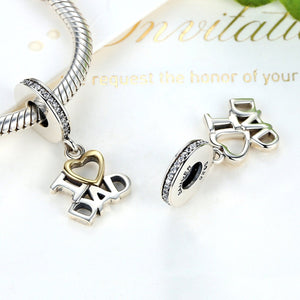 1 pcs 100% 925 Sterling Silver I Love DAD Heart Pendants fit DIY Charms Bracelets Beads & Jewelry Makings SCC052