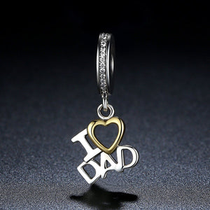 1 pcs 100% 925 Sterling Silver I Love DAD Heart Pendants fit DIY Charms Bracelets Beads & Jewelry Makings SCC052
