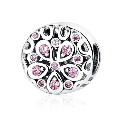 Wholesale 100% 925 Sterling Silver Pink Crystals Flower Bead Charms fit Women Bracelets Beads & Jewelry Makings SCC053