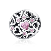 Load image into Gallery viewer, High Quality 925 Sterling Silver Pink Stone Heart to Heart Beads Charms fit Women Bracelets &amp; Necklaces Jewelry SCC054