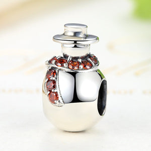 925 Sterling Silver Christmas Collection Winter Snowman Design Necklace Pendant for Women Jewelry with Clear  Garnet red CZ    SCC072