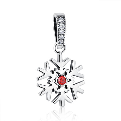 925 Sterling Silver Christmas Snowflake Necklace Pendant for Jewelry Making with Garnet Red CZ SCC075
