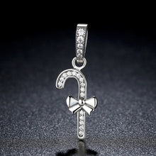 Load image into Gallery viewer, 925 Sterling Silver Christmas Santa Claus Walking Stick Charm Pendant for Holiday Party Festival Ornament with Sparkling CZ Diamond SCC076